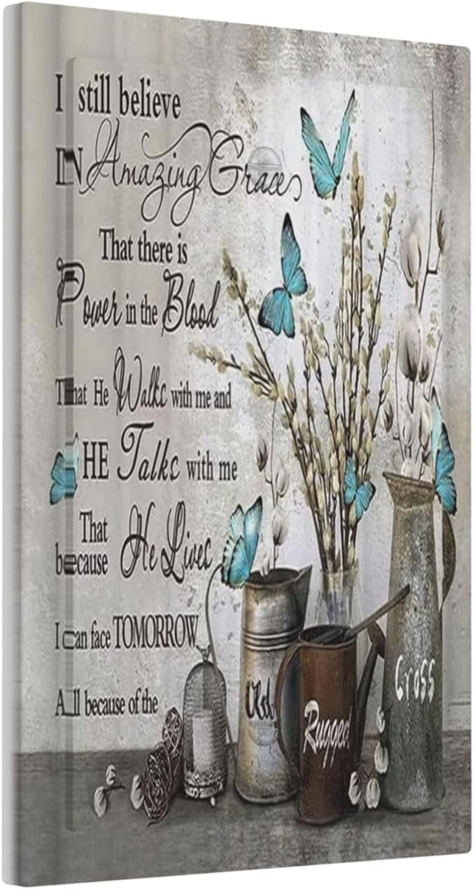 Blue Butterfly Rustic Flower Inspirational Quotes 1 Gang Light Switch Covers No Device Wall Plate Decorative Blank Switchplate Electrical Faceplate for Farmhouse Country Bedroom Decor