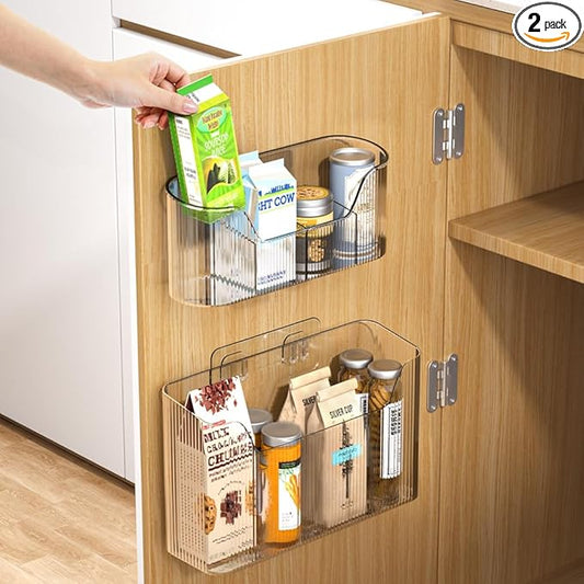 2 Piece Cabinet Door Organizer,Self Adhesive Kitchen Cabinet Organizer,Cabinet Door Storage Box for Bathroom/Kitchen/Living room,Storage shelf rv must haves. (Large+Small)
