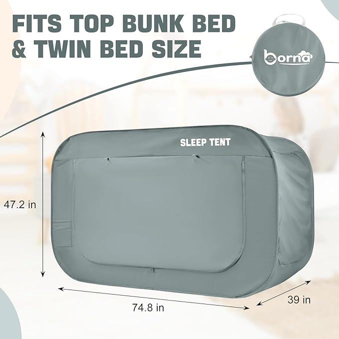 BORNA Bed Canopy Bed Tent Dream Tents Autism Shelter Cabin Indoor Sleeping Tents Privacy Warm Breathable Pop Up Twin Size Double Door with Mosquito Mesh Window for Kids and Adult (Pale Gray)