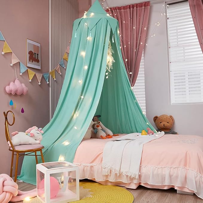 Akiky Bed Canopy with Lights &Dream Catcher Reading Nook Canopy for Kids Boys Bed Playing Tent Room Décor Extra Large Hanging Canopy(Green)