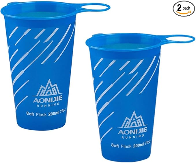 AONIJIE 2 Pcs Sports Collapsible Water Bottle BPA Free + 2 Pcs Replacement Straws Lid - TPU Soft Drink Water Kettle Foldable Flask for Hiking Bicycling Running Climbing (Dark Blue)