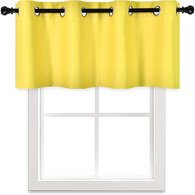 Bright Yellow Valance for Kitchen Windows Solid Gold Yellow Blackout Curtain Valance with Grommet for Bedroom Short Straight Drape Valance for Living Room 52X18 1 Panel