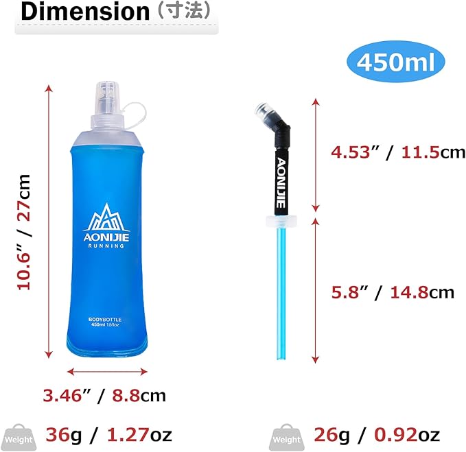 Azarxis TPU Soft Flask Running Collapsible Water Bottles BPA-Free Running Flask for Hydration Pack - Ideal for Running Hiking Cycling Climbing (450ml/15.22oz - 2 Pack with 2 Speed Straws)