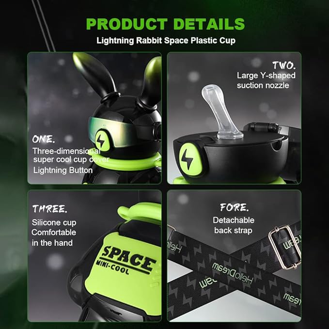 37 Oz Rabbit Water Bottle With Straw, Cool Lightning Space Rabbits Cup, Portable Outdoor Water Bottle, Suitable For Adults And Children Fitness Sports (Purple)