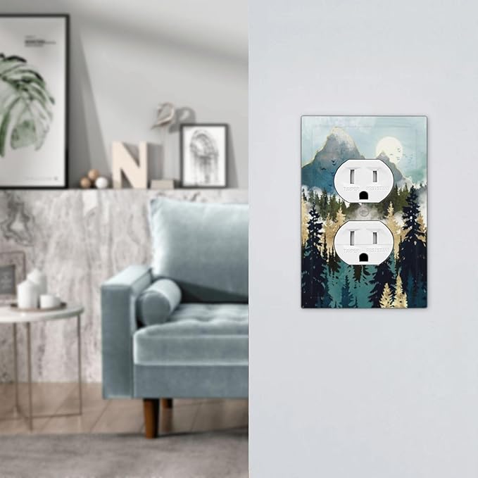 Boho Mountain Forest Abstract Sunset Sunrise Sun Single Duplex Wall Plate Covers Light Switch Cover 1 Gang Outlet Plate Decorative Switchplate Covers Electrical Faceplate for Bathroom Bedroom