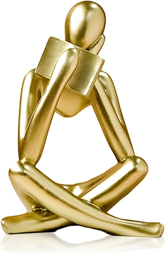 Bookshelf Decor Reading Statue - Abstract Art Thinker Sculpture Bookend for Shelves Aesthetic, Modern Home Decoration Figurine for Living Room Office Shelf Desk Coffee Table Decor(Gold Right)