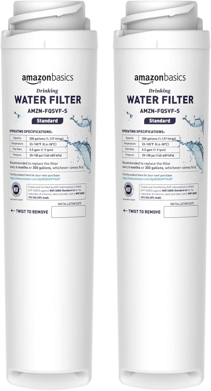 Amazon Basics Replacement GE FQSVF Drinking Water System Filter, 2-Pack, Standard Filtration