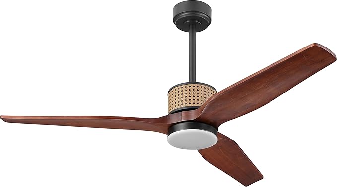 52" Ceiling Fan with Light and Remote, 3 Solid Wood Blades, Noiseless Reversible DC Motor Ceiling Fan with 4.5"/12" Downrods for Bedroom/Living Room/Porch (Black/Walnut)