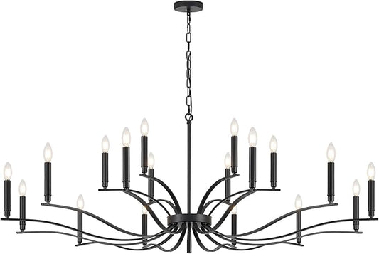 Black Living Room Chandelier 18 Light Hight Ceiling Foyer Candle Chandelier Large Dining Room Light Fixture Over Table 59in Metal Modern Chandeliers Hanging Light for Entry Master Bedroom