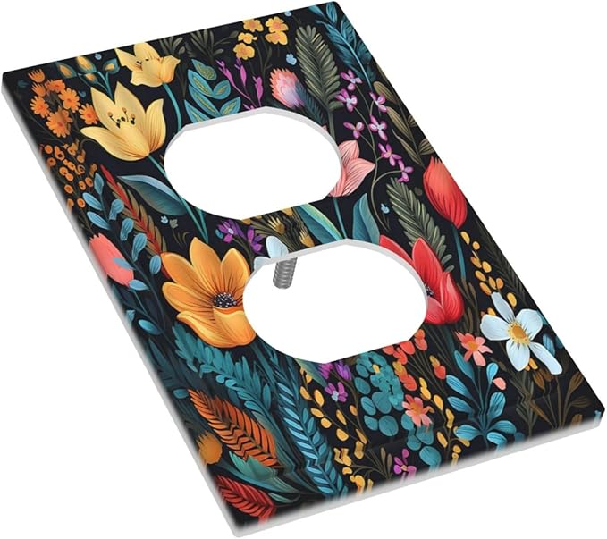 Boho Floral Vintage Flower Leaves Rustic Wildflower Plants Single Duplex Wall Plate Covers Light Switch Cover 1 Gang Outlet Plate Decorative Switchplate Covers Electrical Faceplate for Country Bedroom