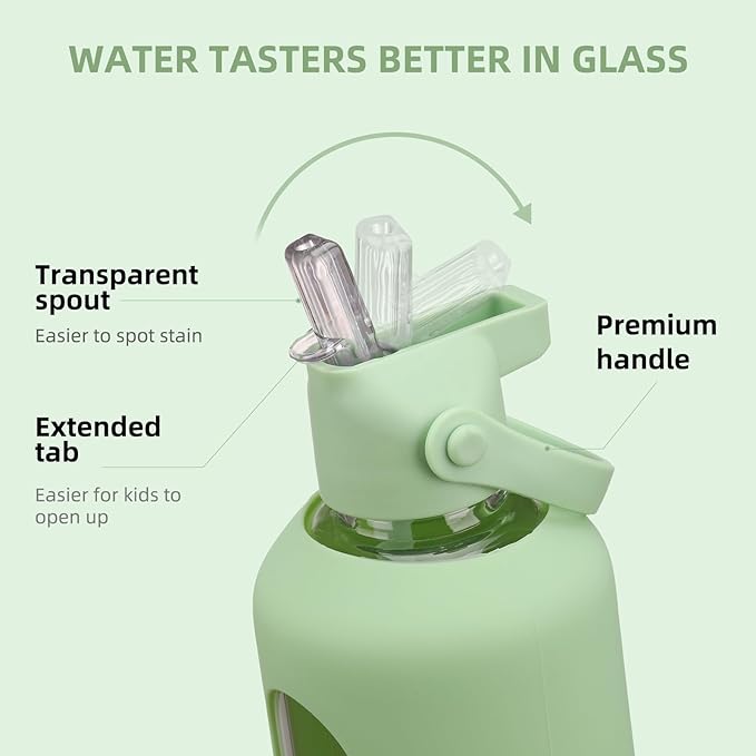 20 oz Glass Water Bottles with Straw Borosilicate Glass Water Bottle with Time Marker Motivational Water Bottles with Silicone Sleeve Leak Proof Reusable BPA Free
