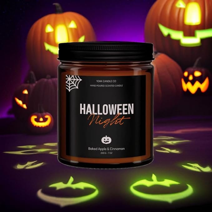 1OAK Halloween Candles Scented - 7oz, Baked Apple Cinnamon - Spooky Candles - Gothic Décor Decorations - Halloween Gifts for Women, Men - Horror Candle