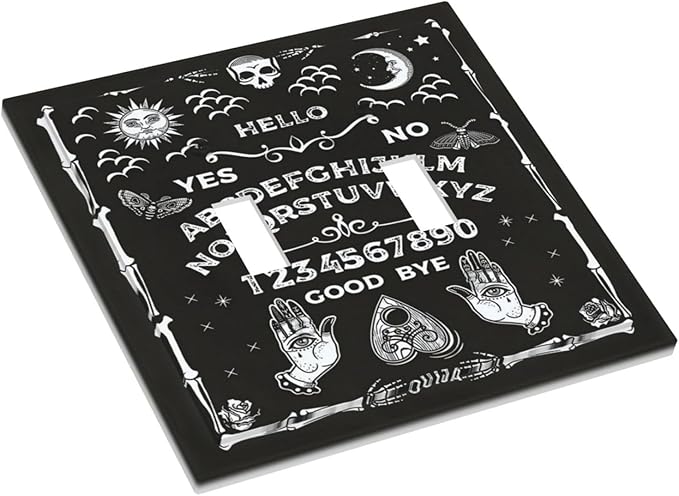 Black Witchy Skeleton Skull Gothic Sun Moon Double Toggle Novelty Light Switch Covers Decorative Unique 2 Gang Wall Plate Dual Electrical Faceplate Switchplate for Bathroom Living Room Decor