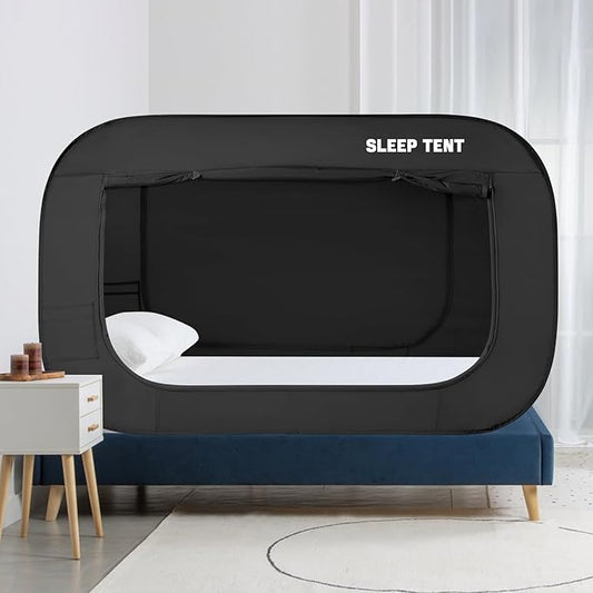 BORNA Bed Canopy Bed Tent Dream Tents Autism Shelter Cabin Indoor Sleeping Tents Privacy Warm Breathable Pop Up Twin Size Double Door with Mosquito Mesh Window for Kids and Adult (Black)