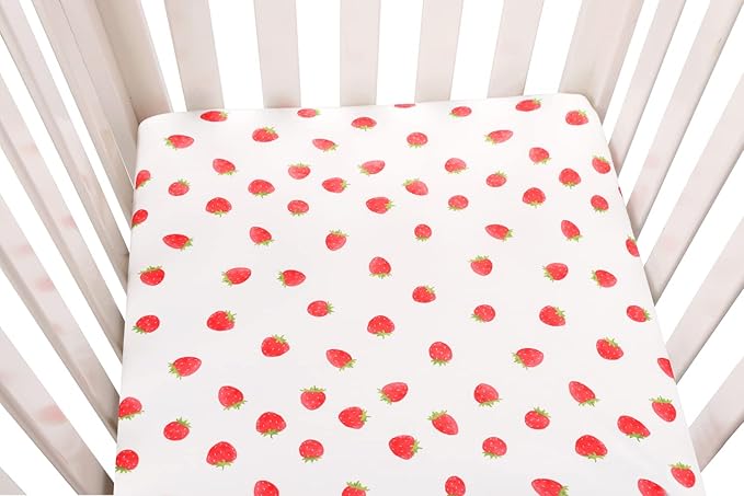 Bassinet Sheets Compatible with UPPAbaby Bassinet, 2 Pack Fitted Sheets, 100% Jersey Knit Cotton 190GSM, Ultra Soft Breathable, Lemon and Strawberry