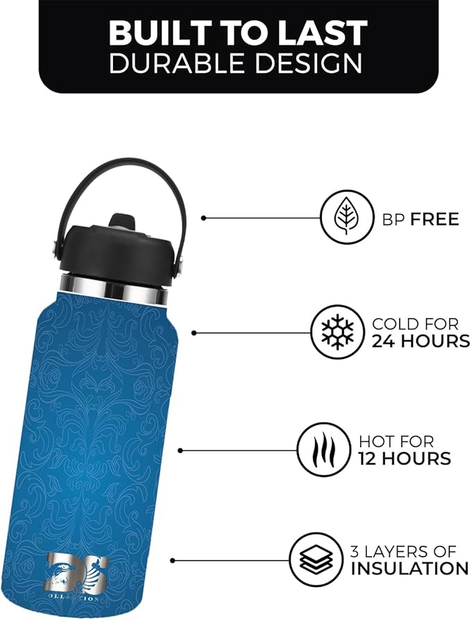 32oz Stainless Steel Sports Water Bottle with Straw Lid - Leak-Proof, Durable Design for Hydration on the Go During Workouts, Travel & Outdoor Activities, Large, Blod Blue