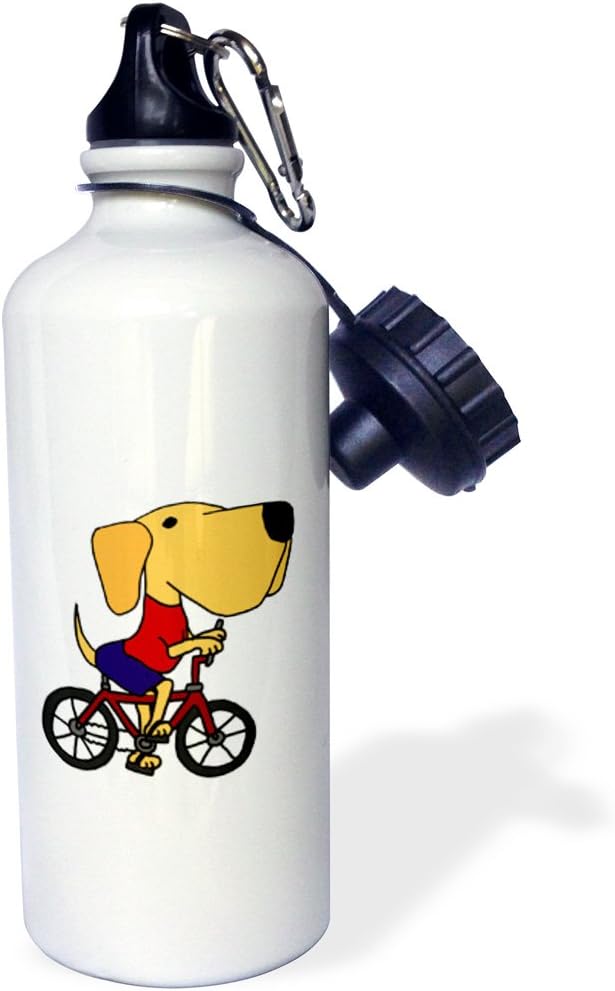 3dRose Funny Yellow Labrador Retriever Riding Bicycle Sports Water Bottle, 21 oz, Multicolor