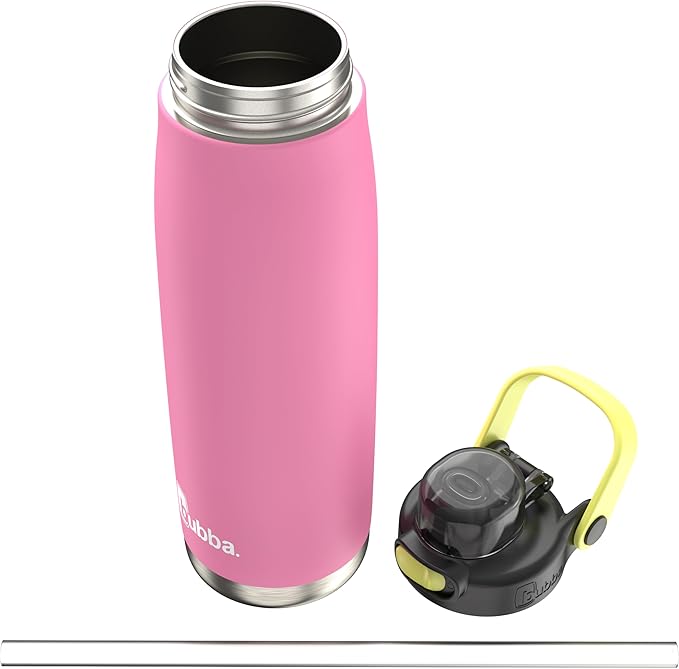 Bubba Radiant Stainless-Steel Water Bottle with Pop-Up Straw, 24oz, Rubberized Azalea