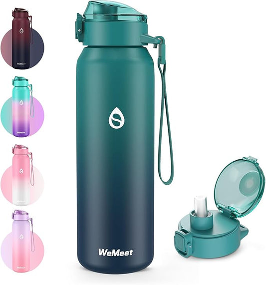 32oz Water Bottle with Removable Straw and Spout Lid Two Ways to Drink, 18/10 Stainless Steel Insulated Water Bottle, BPA-Free, Leak Proof, Double wall, for Sports, Gym