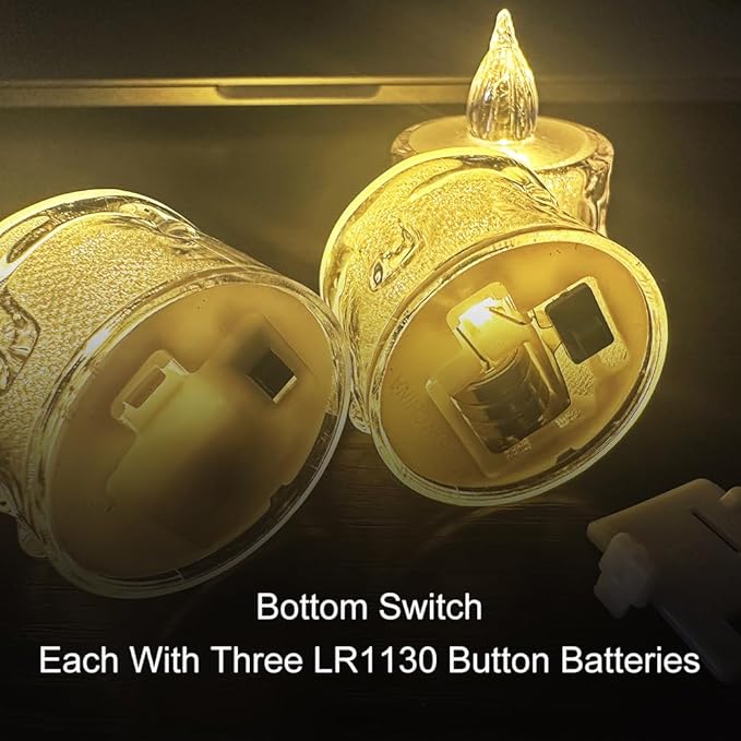 24-Pack Crystal Flameless Tea Lights – Battery Operated LED Candles with Realistic Flicker for Easter Decorations, Wedding Centerpieces, Halloween Party & Holiday Gift Box (Set of 24)