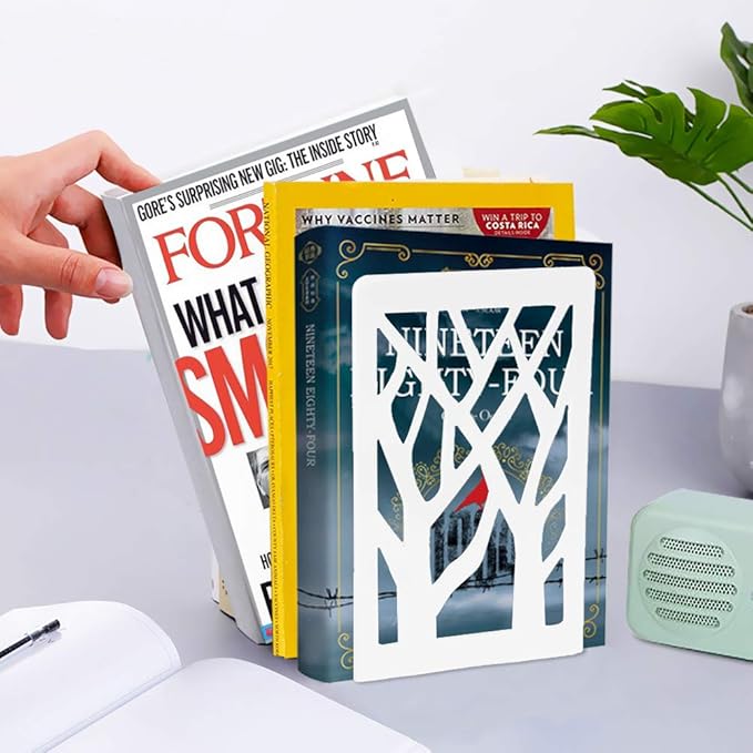 Book Ends, Bookends, Bookends for Shelves, Bookend, Book Ends for Heavy Books, White Metal Book Shelf Holder Home Decorative, Book Stoppers for Shelves, Bookend Supports 5 Pair