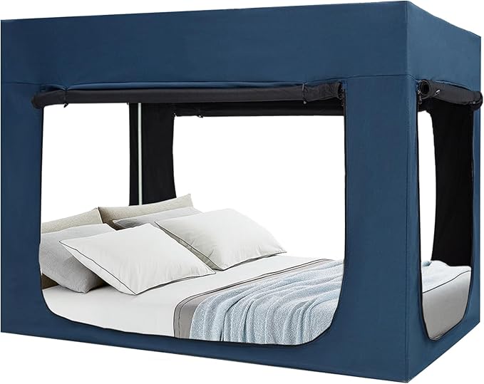 Bed Tent Bed Canopy Full Size Tents for Adult and Kids - Portable Sleeping Bed Tents 80% Blackout with 4 Doors Breathable Private Space Tents(Mattress Not Included)