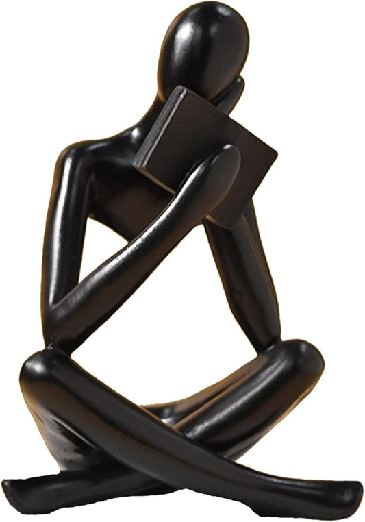 Bookshelf Decor Thinker Statue - Abstract Style Thinker Sculptures Modern Aesthetic Figurine Decoration Statues for Home Decor-Right Thinking-Black