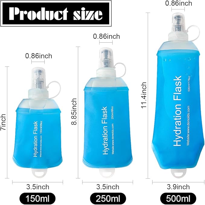 Blue Soft Flask, TPU Foldable Running Hydration Flask, for Hydration Packs/Running Vests-Running, Hiking, Cycling Folding Bottle-5 oz (150 ml)