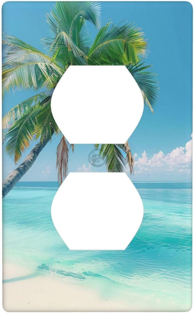 Beach Palm Tree Duplex Electrical Outlet Funny Plastic Wall Plate Decorative Light Switch Cover For Women Girls Bedroom Kitchen Living Room