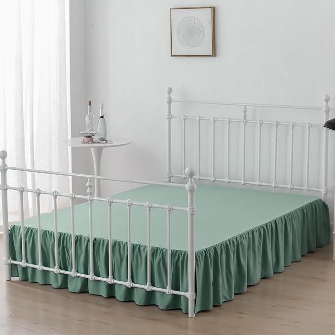 Bed Skirt King Size Ruffled Bed Skirts with Split Corners,14 Inch Drop Dust Ruffle Bed Skirt with Platform, King, 14 Inch, Sage Green