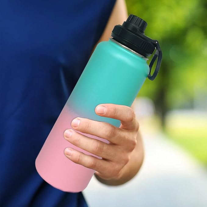 4pack 40 oz Insulated Water Bottle With Straw, Stainless Steel Sports Water Cup Flask with 2 Lids, Wide Mouth Travel Thermal Mug,Pink gradient