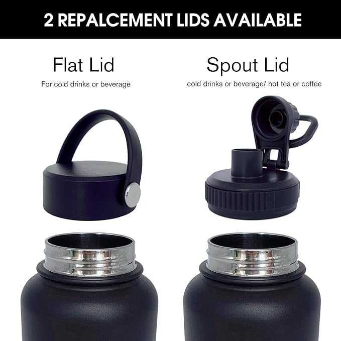 40oz Insulated Water Bottle ，Stainless Steel Sports Water Cup Flask with 2 Lids, Wide Mouth Travel Thermal Mug,Outdoor Sports Bottle（Blue Black）
