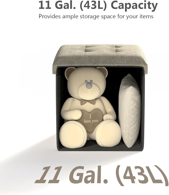 15 Inches Small Folding Storage Ottoman Cube, Storage Footrest, Foot Rest Stool, for Living Room, Bedroom, Dorm, Hallway, Entryway, Sandy Beige