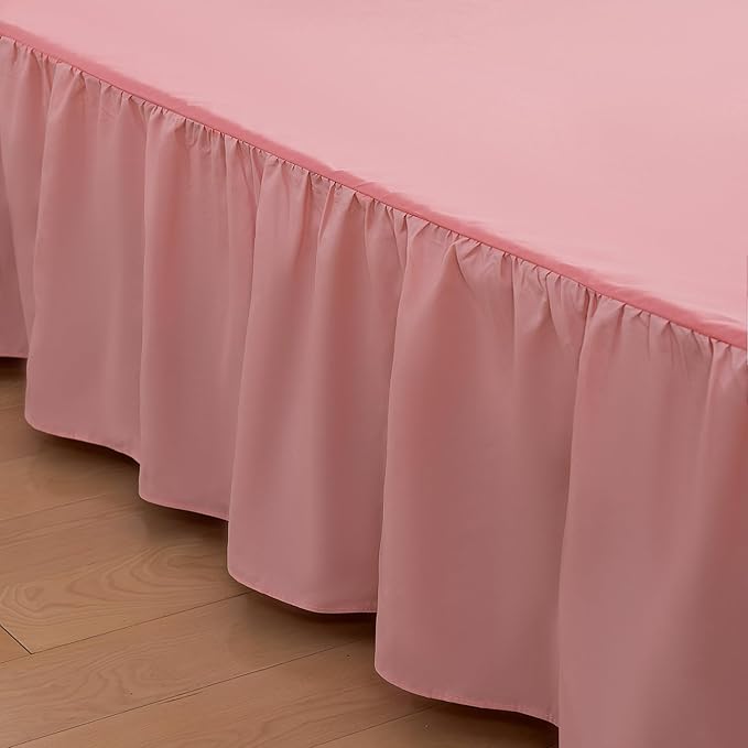 Bed Skirt King Size Ruffled Bed Skirt with Split Corners,18 Inch Drop Dust Ruffle Bed Skirt with Platform, 18 Inch, Blush, King Size