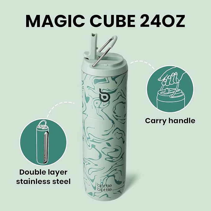 BOTTLE BOTTLE Insulated Water Bottle 24oz with Straw Lid and Handle for Sports Travel Gym Stainless Steel Water Bottles Double-Wall Vacuum Metal Thermos Bottles Leak Proof BPA-Free