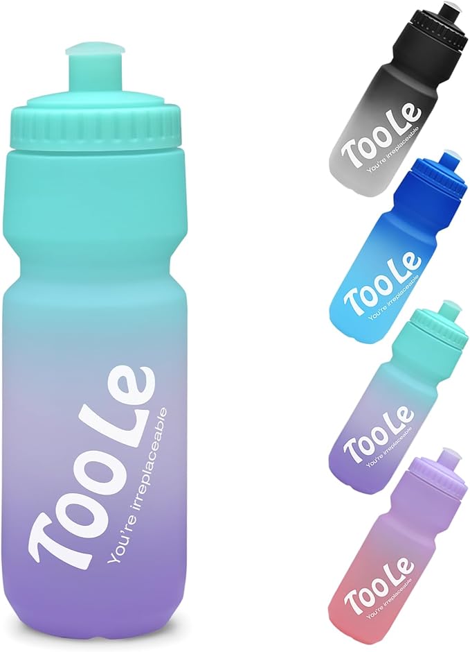 Bike Squeeze Water Bottle w/Pull Top Lid, Leakproof, BPA Free, Easy Squeeze Reusable Water Bottles for Fitness, Cycling, Running, Hiking, School, Fresh Color 24 Oz (1 Pack)