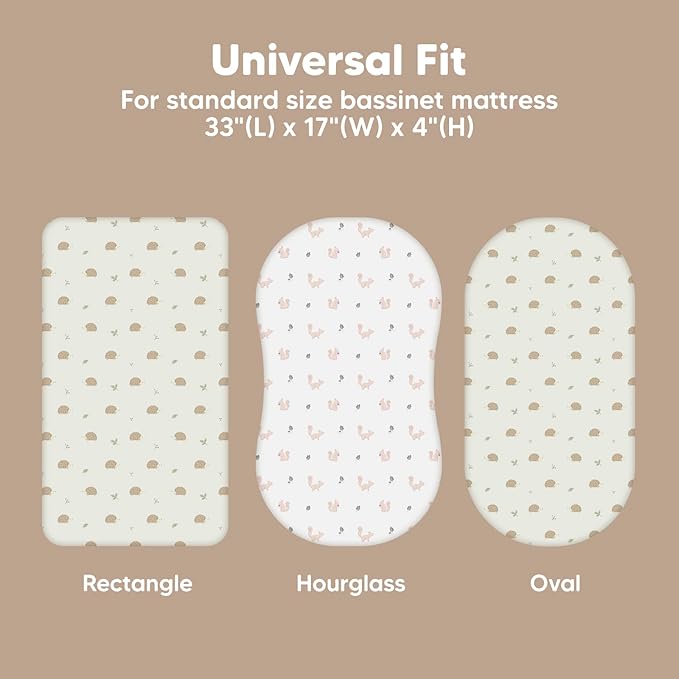 2-Pack Organic Bassinet Sheets for Girls, Boys-100% Cotton Bassinet Mattress Sheets Compatible with Halo Bassinest Swivel Sleeper,Graco,Baby Delight,Chicco,Unisex Fitted Bassinet Sheets (Nibble/Bruce)