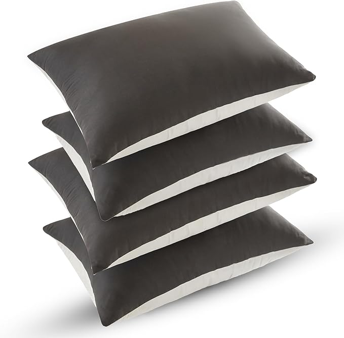 Bed Pillows for Sleeping - Pillows Standard Size Set of 4 Cooling Luxury Hotel Quality Pillow with Premium Plush Soft Down Alternative Fill for Side Back or Stomach Sleepers - Grey, 4 Pack