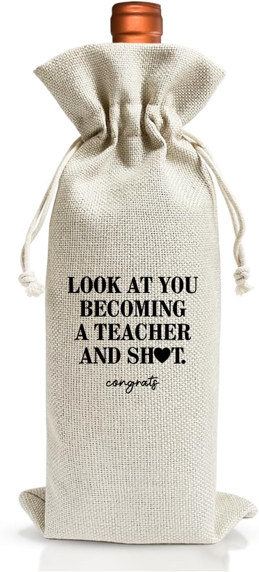Becoming a Teacher Wine Bag, Be Given To Friends Classmates Teachers' Day Gift Brothers And Sister, New Teacher Party Decoration, Drawstring Burlap Wine Bag
