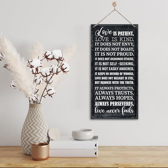 1 Corinthians 13:4-8 Inspirational Hanging Wood Decor Sign, Printed Wood Sign, Love is Patient, Love is Kind Quote, Hanging Bible Verses Woods Wall Signs, Rustic Home Decor Signs, Christian Gift A1