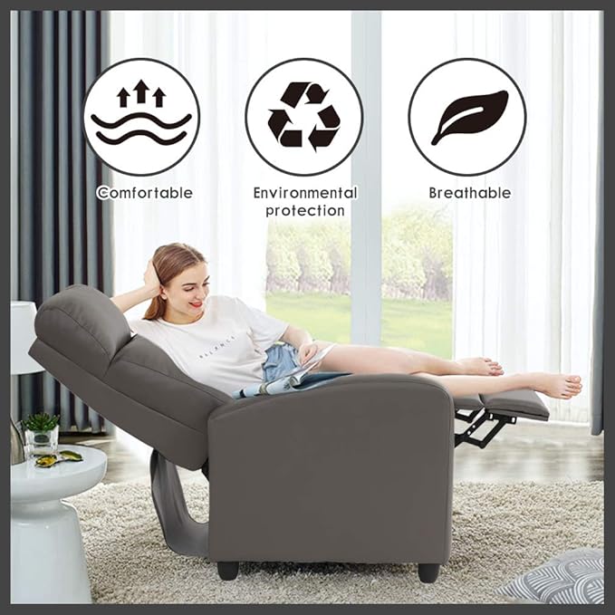 BestMassage | Recliner Chair | No Massage Function | Pu Grey | with Lumbar Support, Adjustable Push Back, Wide Armrests, Footrest & Padded Seat | Easy Assembly | for Living Room, Home Theatre