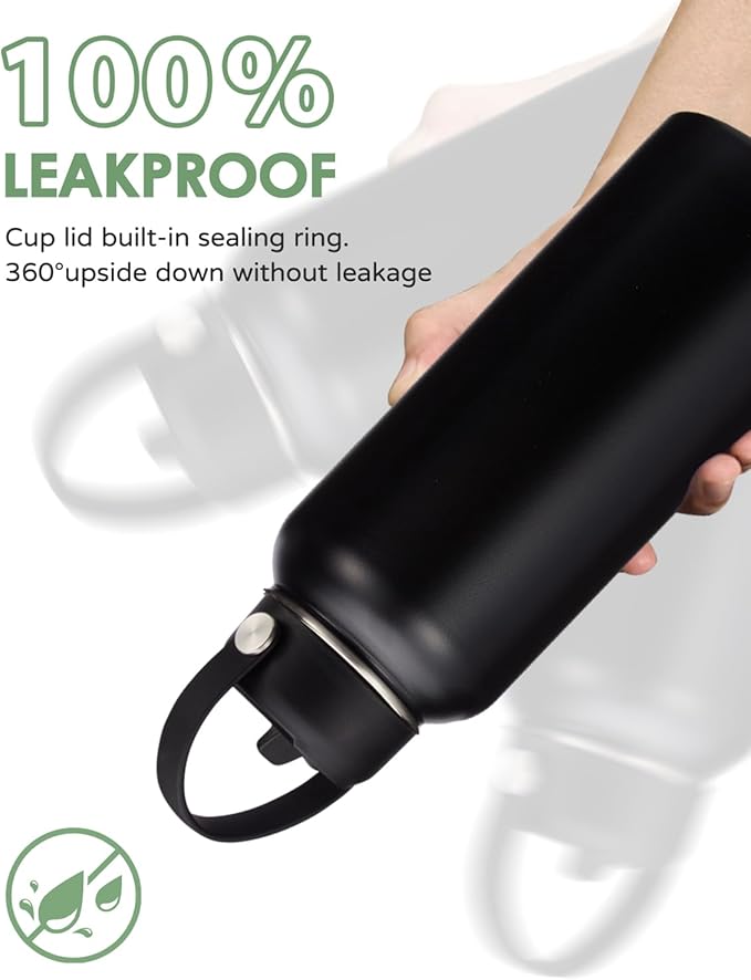 32/40/64oz Insulated Water Bottle with Straw - Spout Lids, Paracord Handle, Shoulder Carrier Bag, 32 oz Stainless Steel Water Bottle Thermal Flask for Sport Travel Work, Hydro Mug Cold for 48Hrs