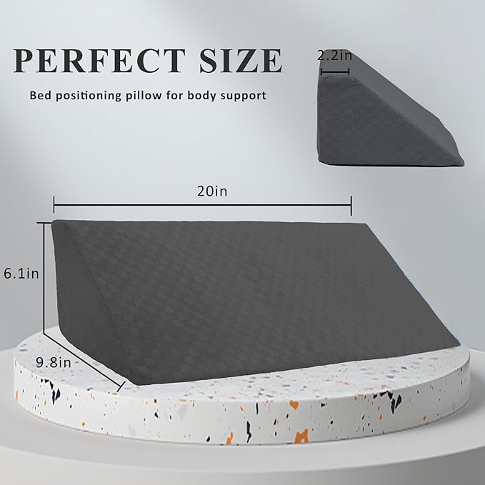 Bed Wedge Pillow for Side Sleeping Sponge Filled Body Positioning Triangle Pillow Suitable for Pregnancy and Surgery Prevent Bed Sore for Leg and Back Support with Pillow Case (Dark Gray)