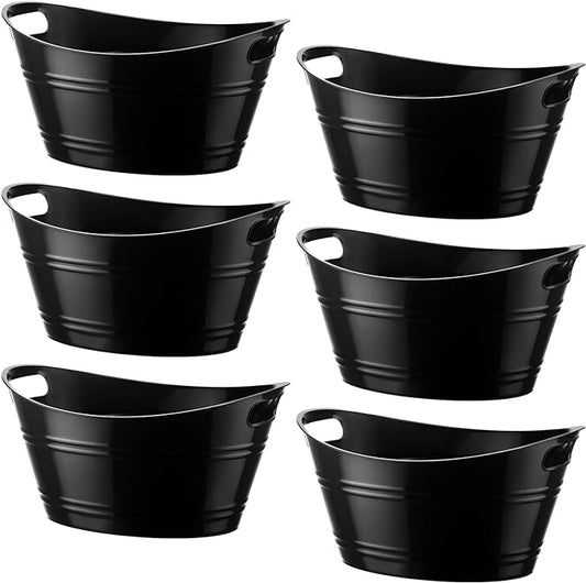 6 Pieces Ice Buckets Bulk, Plastic Ice Buckets with Handles, Oval Storage Tub, Large Capacity Ice Drink Bucket for Party Bar Wine Beer Champagne Beverage Bottle Cooler (Black,4.5 Liter)