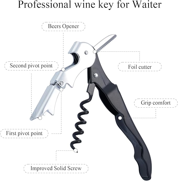 4PCS Wine Key Corkscrew - Stainless Steel Wine Opener with Foil Cutter, Double Hinged Cork Screw Wine Bottle opener, Professional Bar Accessories Wine Key for Servers, Bartenders