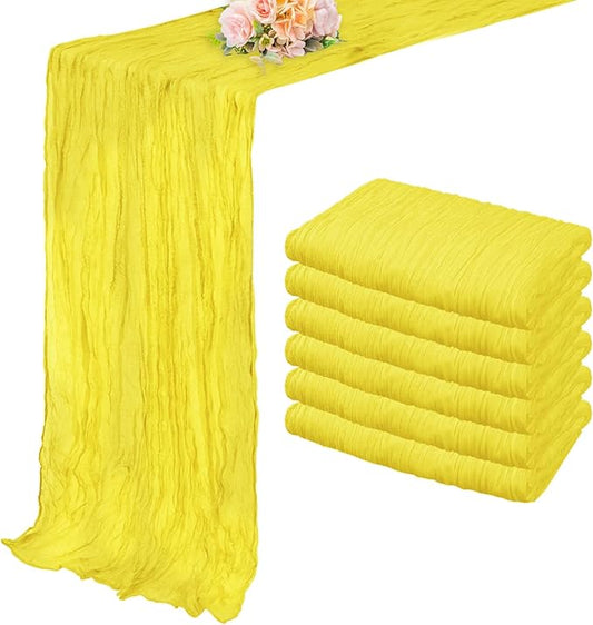 6 Pack Yellow Cheesecloth Table Runner 20 x 120 Inch Long Rustic Gauze Cheese Cloth Table Runner for Wedding 10FT Bridal Baby Shower Table Decorations Boho Fabric Sheer Birthday Party Table Decor