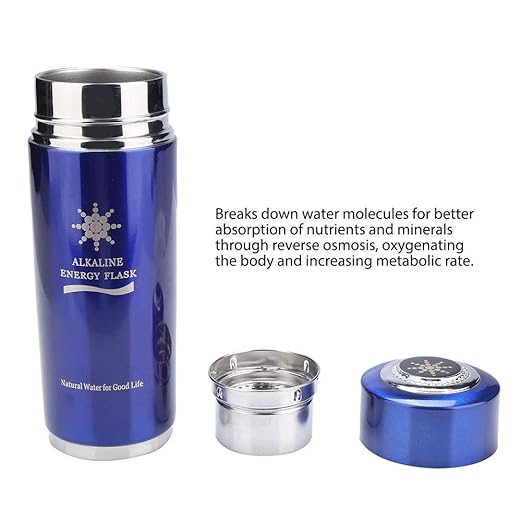 Alkaline Water Glass, Stainless Alkaline Water Bottle Portable Nano Balance Bio Energy Lonizer Cup Flask Portable Water Filter for Hiking, Camping(Blue)