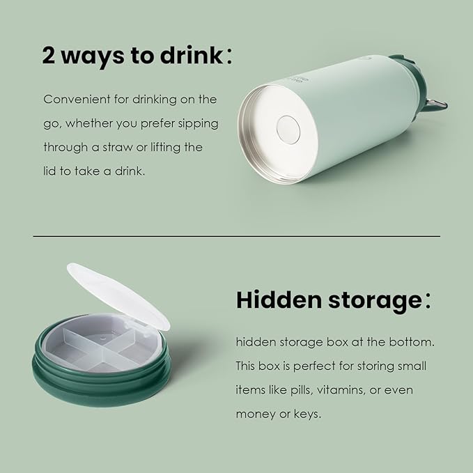 BOTTLE BOTTLE 32oz Insulated Water Bottle Stainless Steel Sport Water Bottle with Straw Dual-use Lid Design for Gym with Pill Box (green)