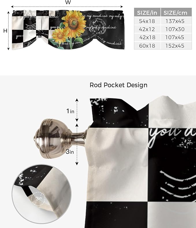 Buffalo Plaid Blackout Tie Up Valance Curtains for Kitchen Windows Farmhouse Sunflower Window Toppers Balloon Shades for Living Room/Bathroom/Bedroom,1 Panel,60" X 18" Autumal Wild Flower