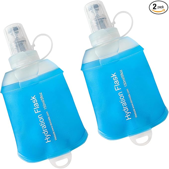 150ml Soft Flask, TPU Collapsible Soft Water Bottle for Hydration Pack, Running Vest, Folding Water Bottle for Hiking Cycling Climbing-2Pcs, Blue